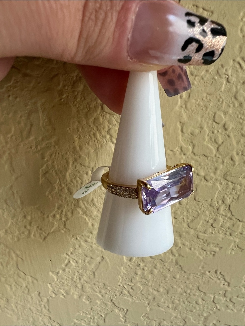 Gold-Tone Ring with Rectangular Lavender Stone - Picture 2 of 6